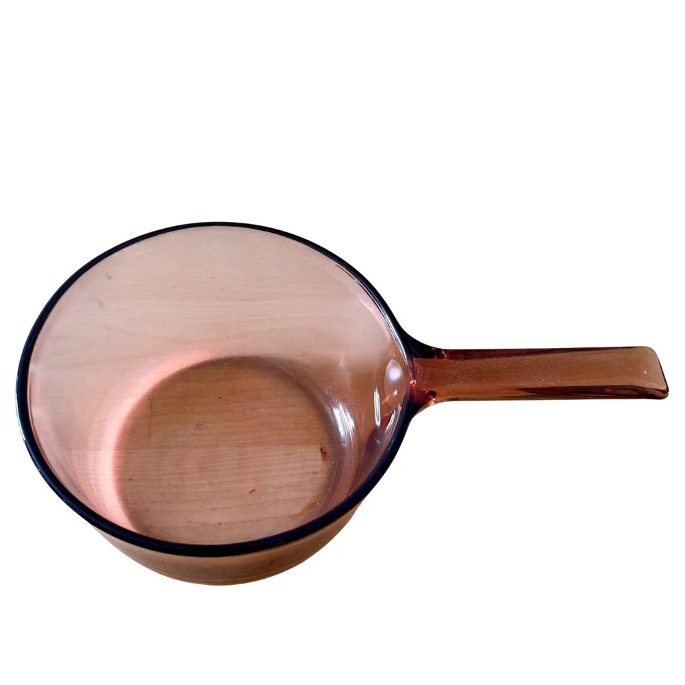 Vintage Visions France‎ Amber Glass Saucepan + Lid Mid Century Modern Retro Cook